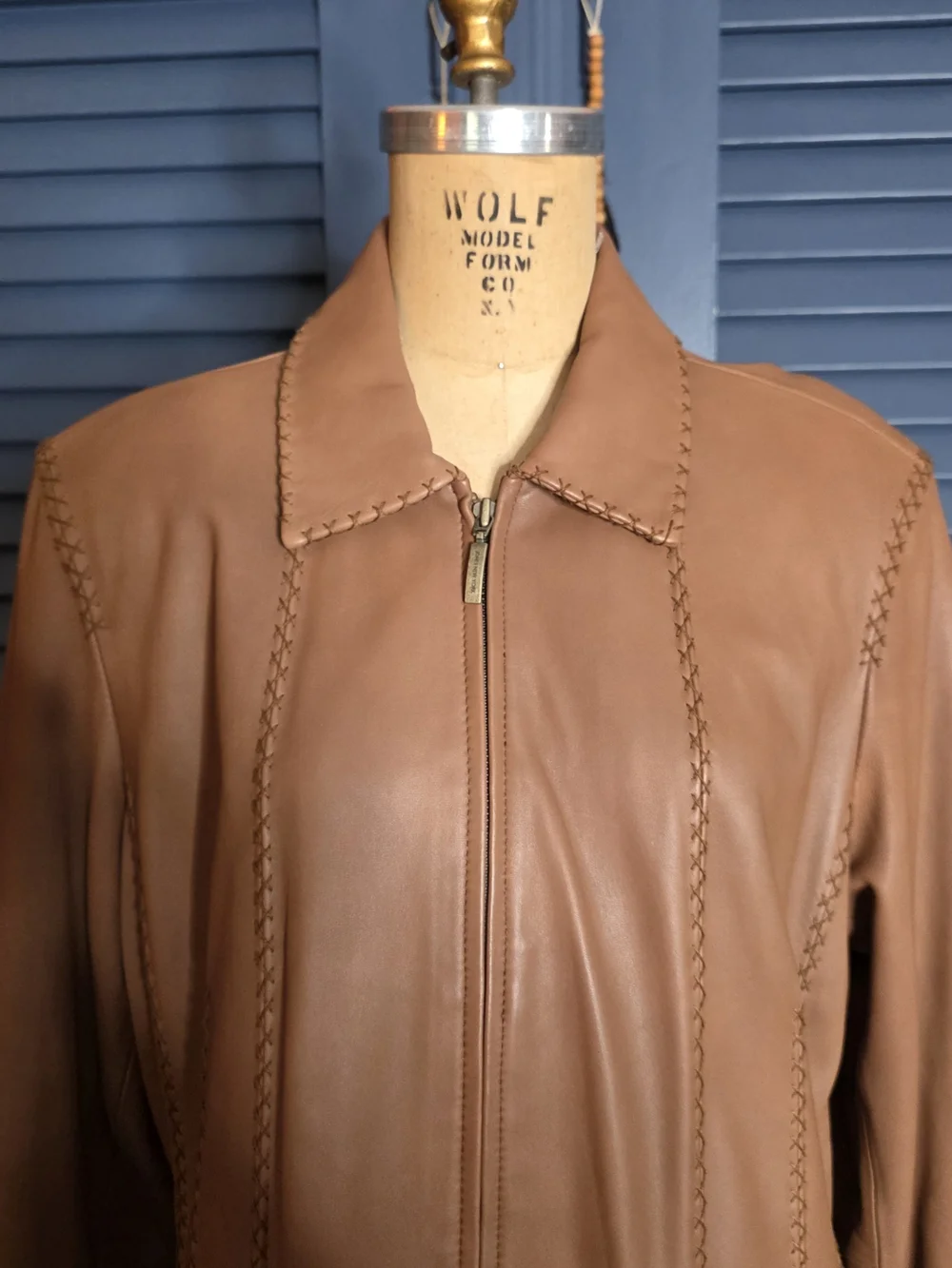 Michael Kors NWOT Cognac Tan Genuine Leather Jacket Stitch Detail